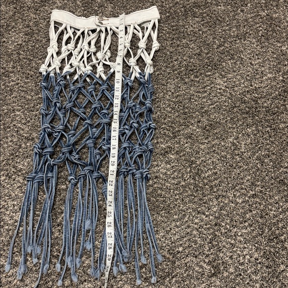 Twisted denim midi skirt boho s/m fringe distressed elastic waist Coachella chic - Picture 4 of 7